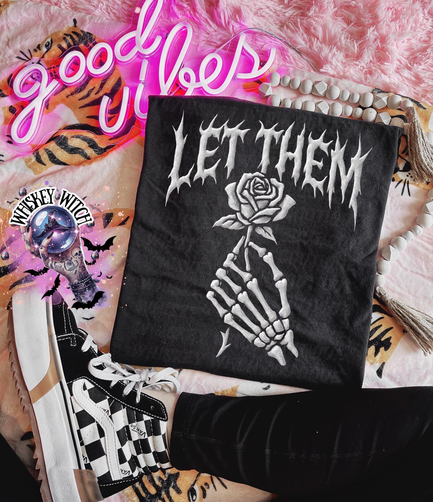 Let Them Quote Skeleton Hand Unisex Graphic T-Shirt, Roses Checkered Design, motivational