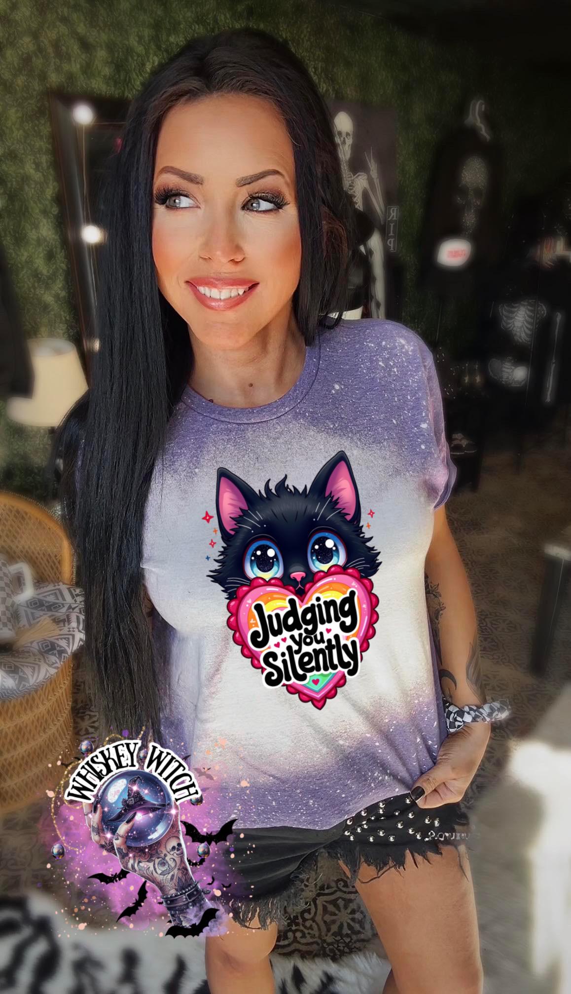 Unisex Judging You Silently Cat T-Shirt Sarcastic Graphic Tee