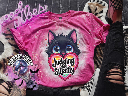 Unisex Judging You Silently Cat T-Shirt Sarcastic Graphic Tee