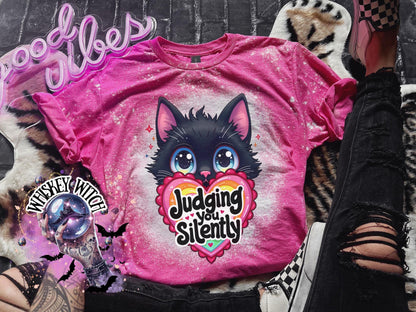 Unisex Judging You Silently Cat T-Shirt Sarcastic Graphic Tee