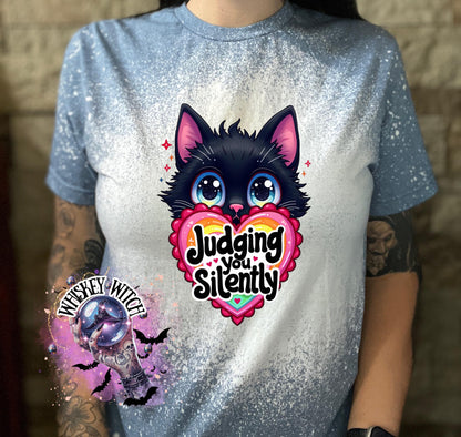 Unisex Judging You Silently Cat T-Shirt Sarcastic Graphic Tee