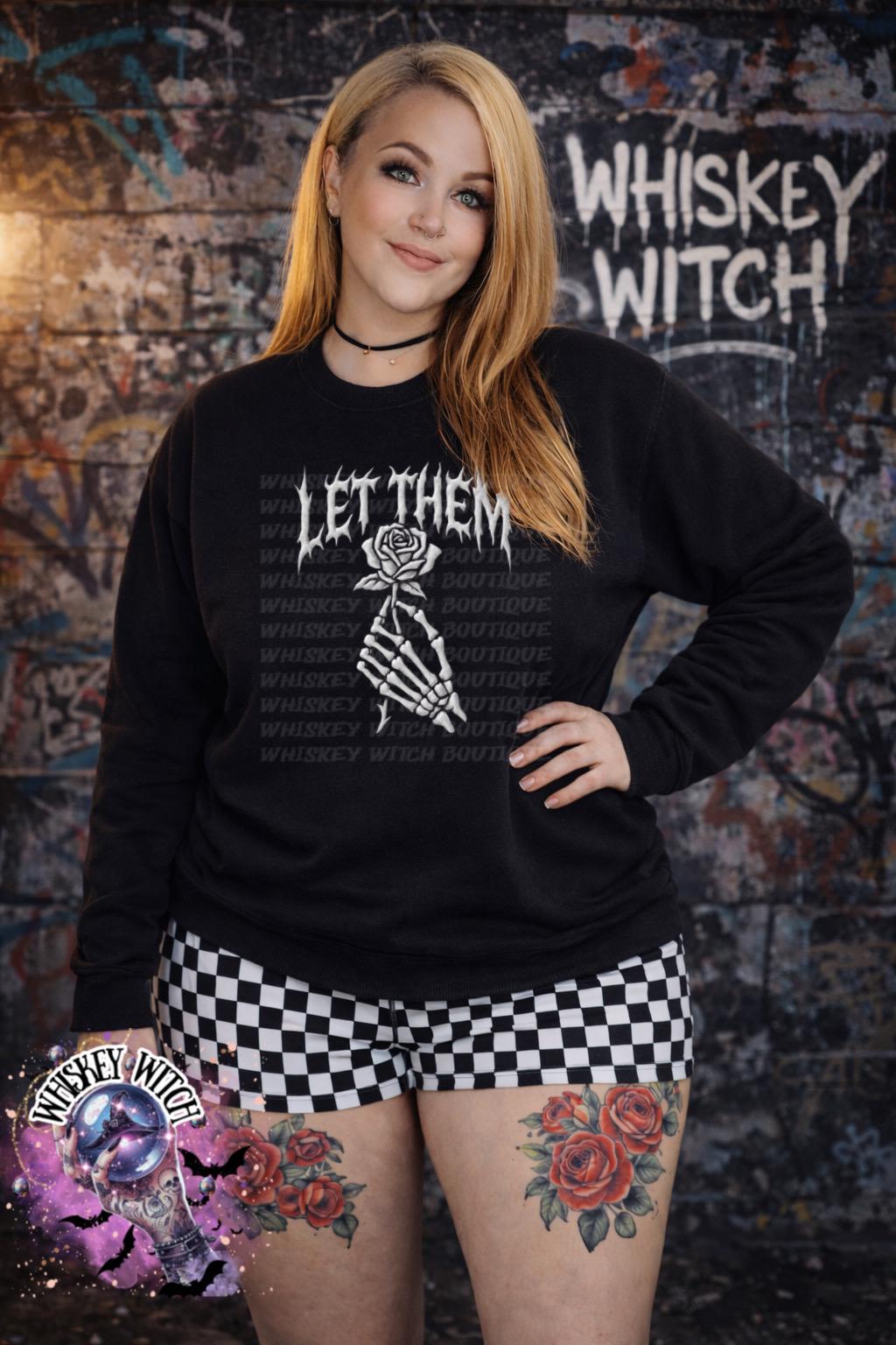 Let Them Quote Skeleton Hand Unisex Graphic T-Shirt, Roses Checkered Design, motivational