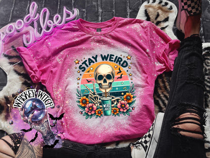 Stay Weird Skeleton Graphic Tee | Retro Spooky T-Shirt