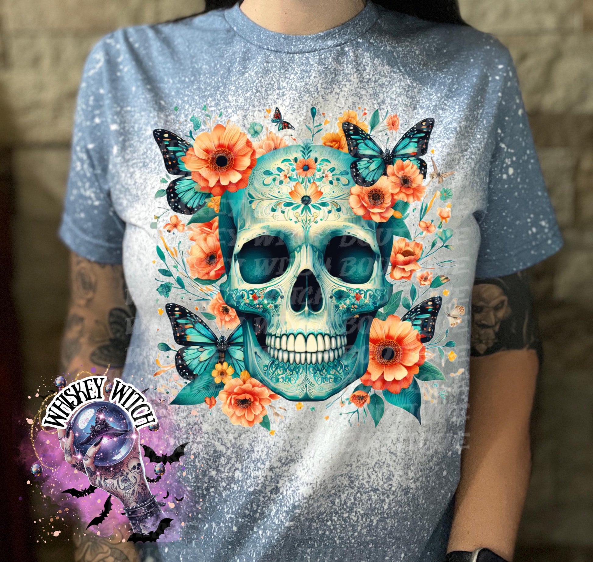 Turquoise Skull Gothic T Shirt