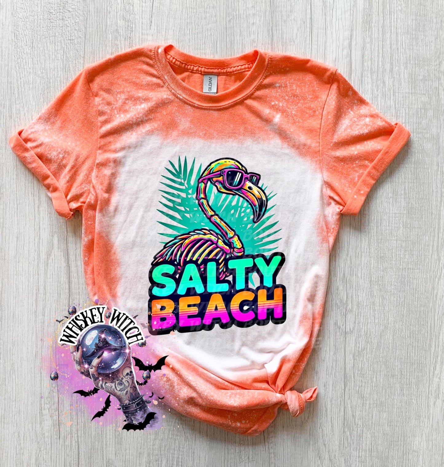 Salty Beach Shirt, Skeleton Flamingo Tee, Spooky Summer Graphic T-Shirt, Beach Goth Handmade Top