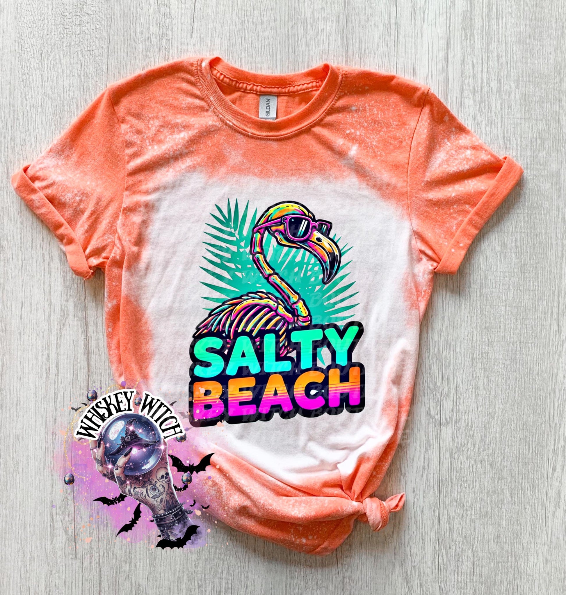 Salty Beach Shirt, Skeleton Flamingo Tee, Spooky Summer Graphic T-Shirt, Beach Goth Handmade Top