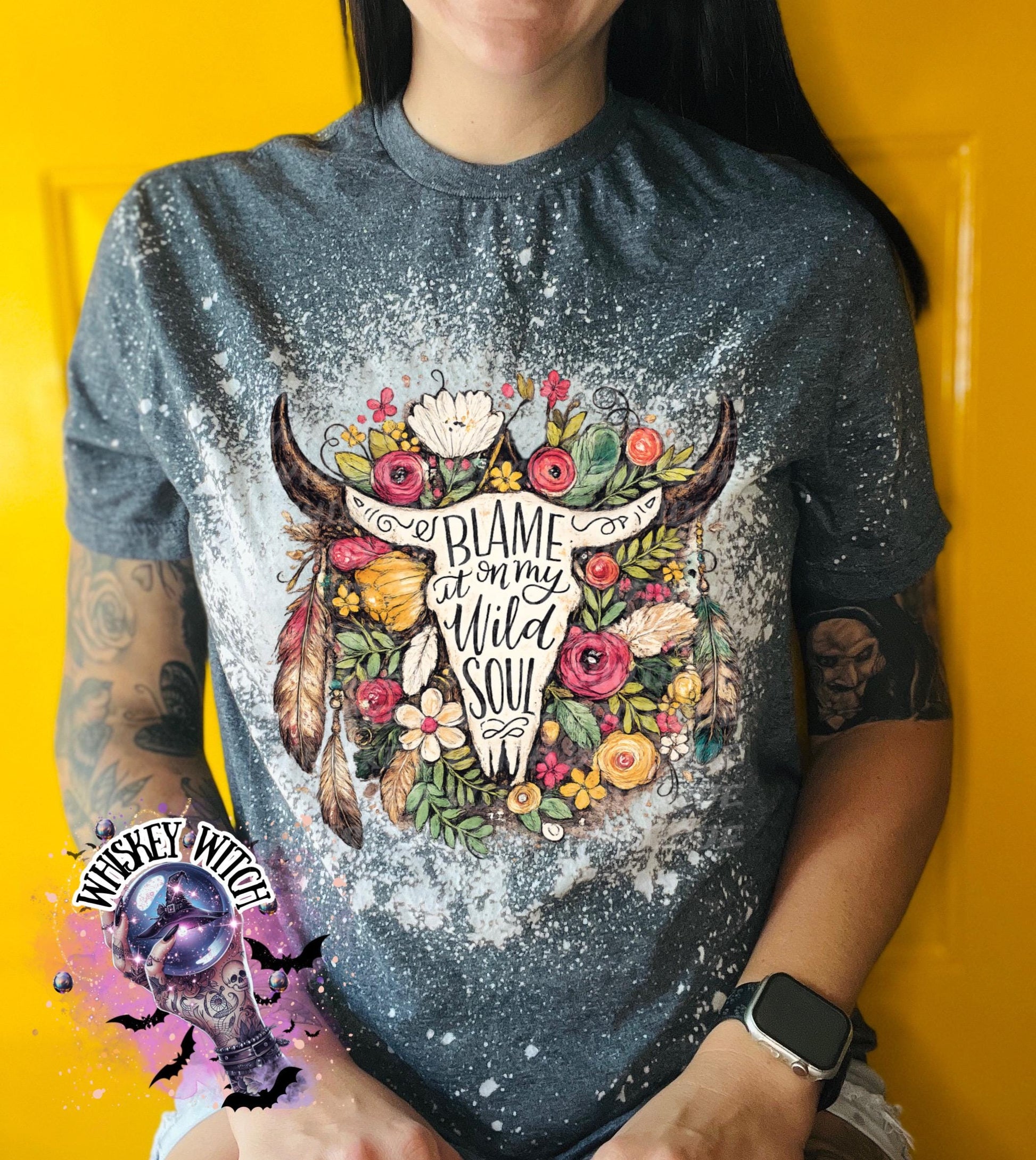 Floral Cow Skull Shirt, Boho Western Graphic Tee, Blame It On My Wild Soul
