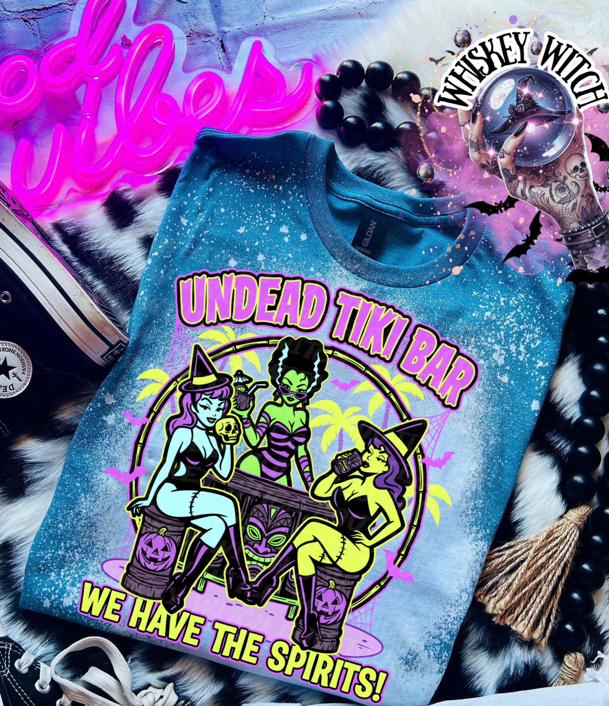 Undead Tiki Bar Tee, Spooky Tropical Shirt, bleached tshirt, summer shirt, gift for her