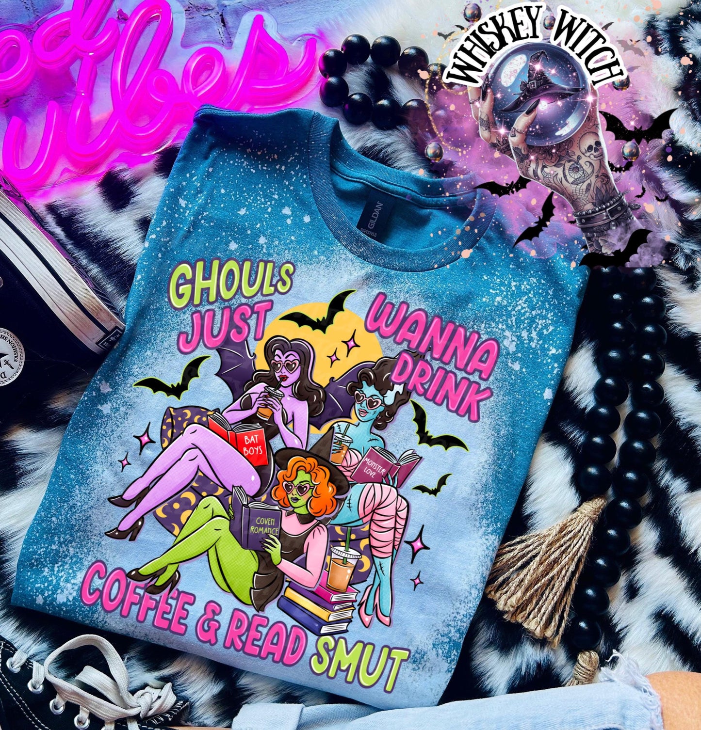 Smut Reader Tee, Ghouls Just Wanna Drink Coffee Shirt, dark romance, bleached tshirt