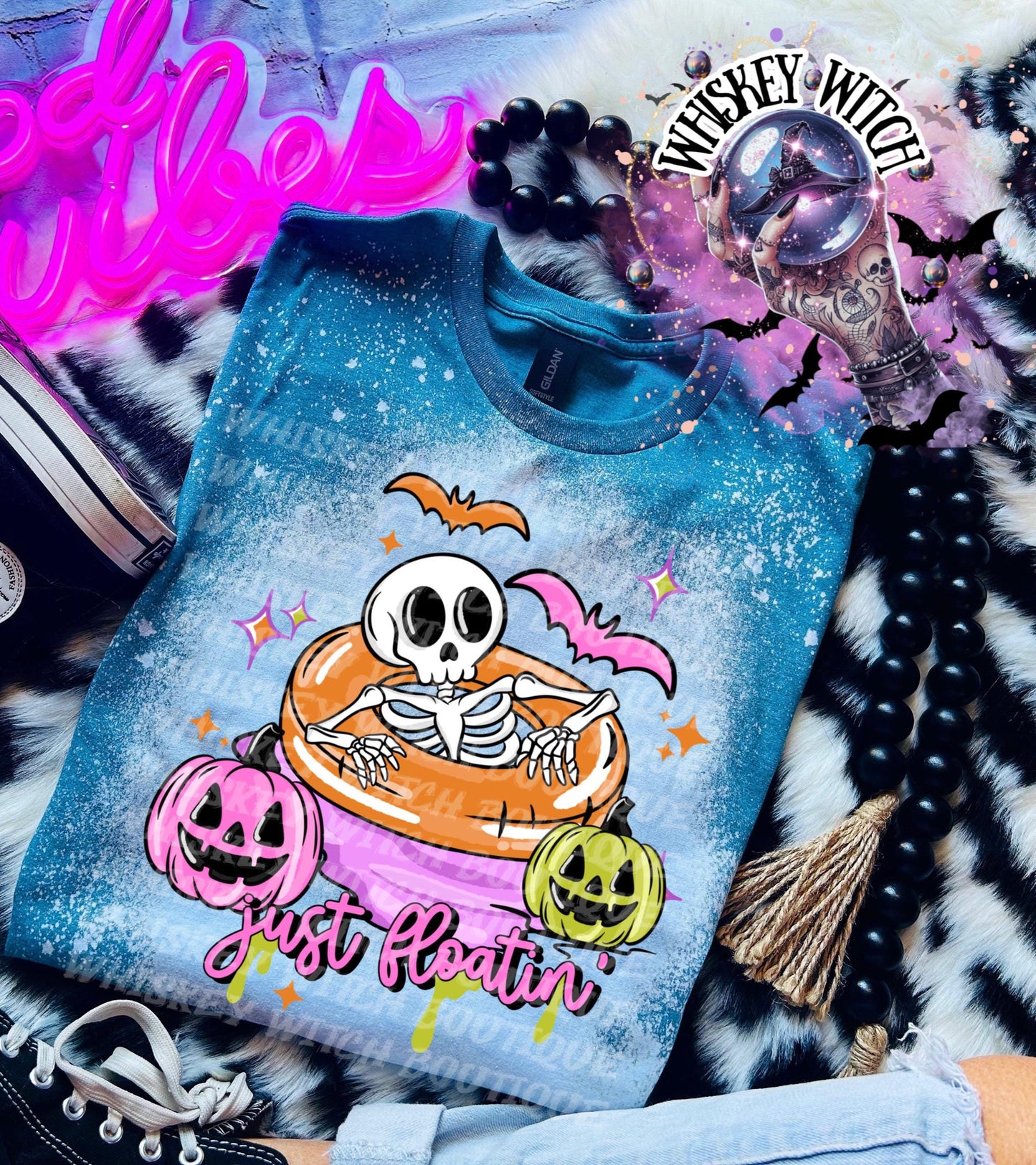 Spooky Summer Shirt, Cute Skeleton Pool Float Tee, Summerween Graphic T-Shirt