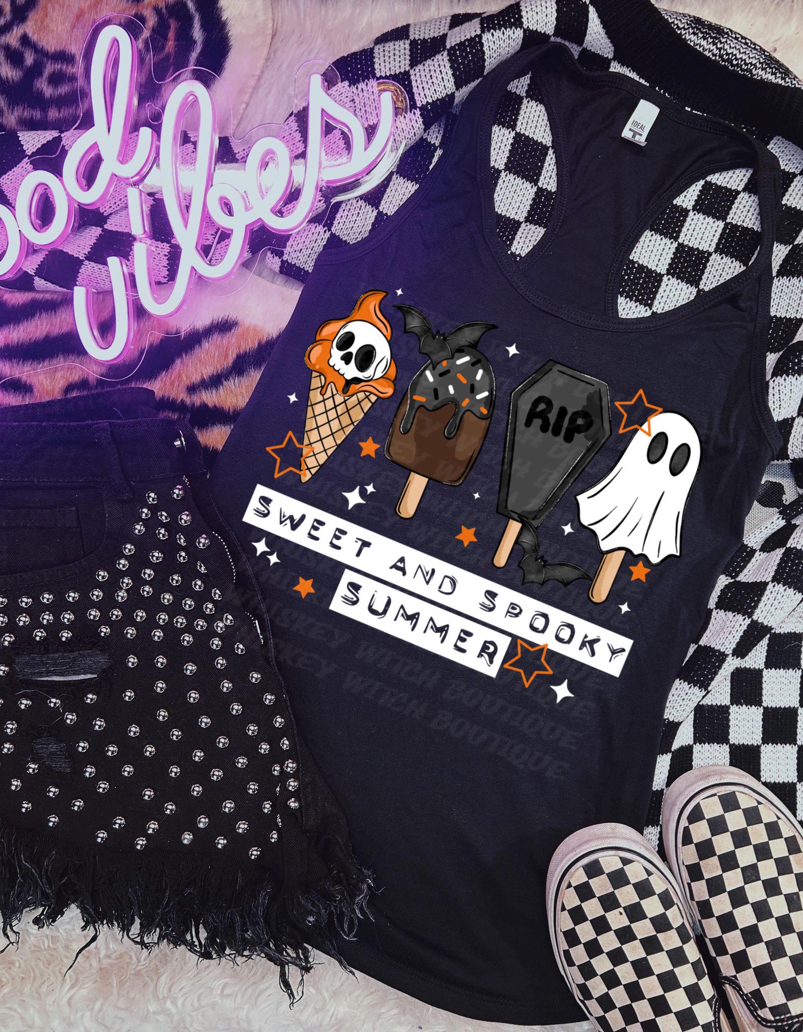 Spooky Summer Tank Top, Ghost Ice Cream Beach Shirt for Women