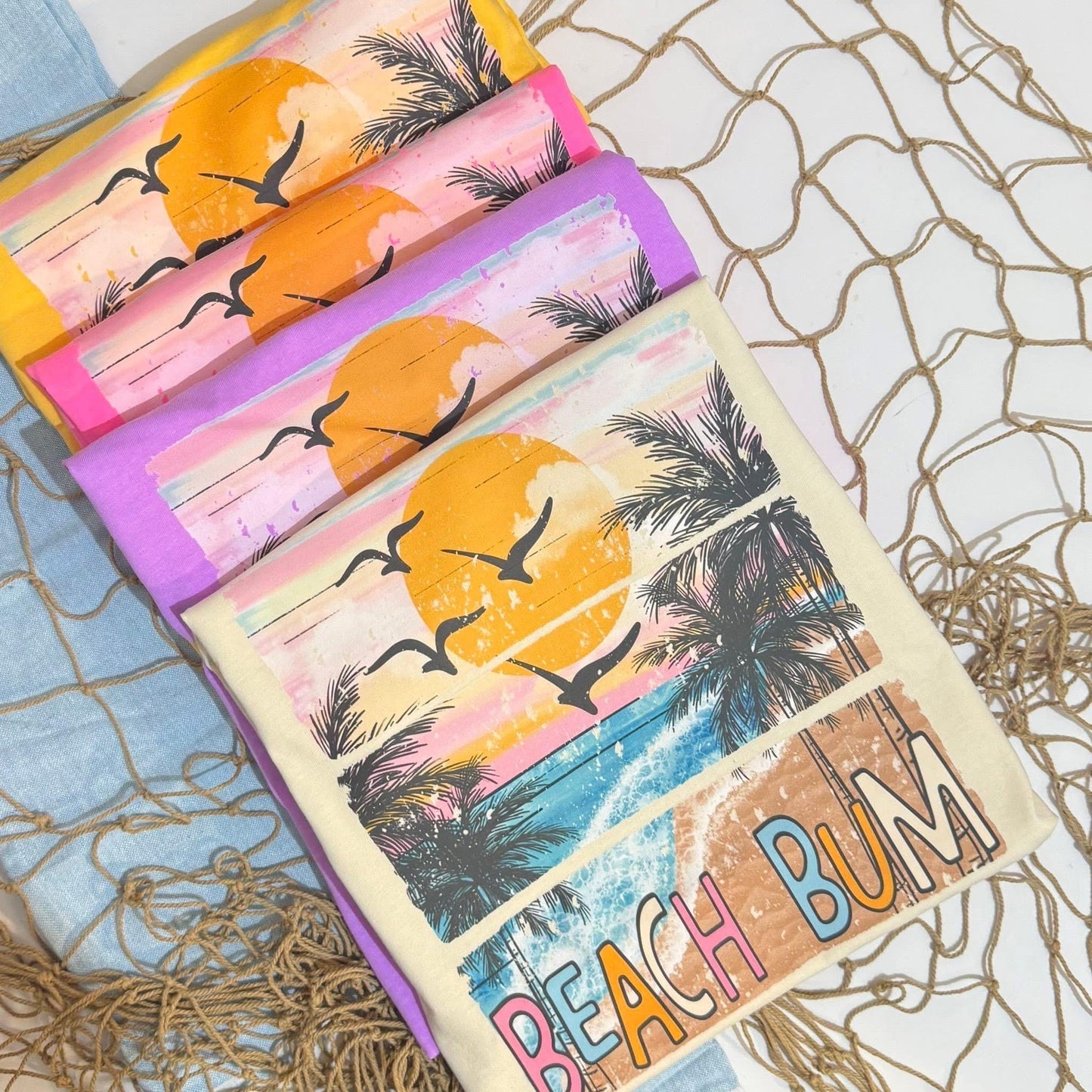 Beach Bum Shirt, Coral Comfort Colors Tee With Retro Ocean Sunset