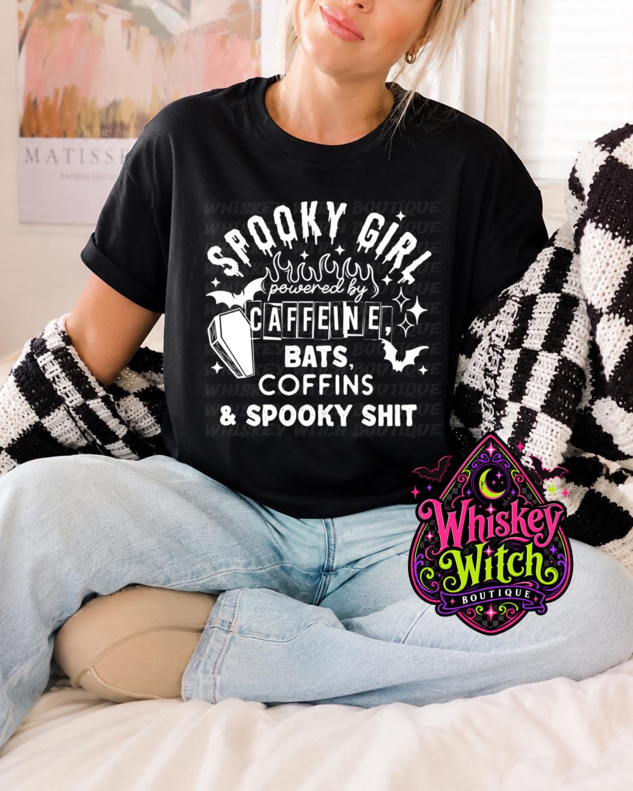 Spooky Girl Shirt, Caffeine Bats Coffins Tee for Gothic Coffee Lovers