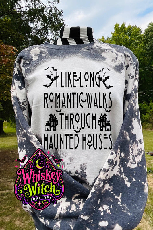 I Like Long Romantic Walks Through Haunted Houses | Halloween | bleached tshirt | graphic tee