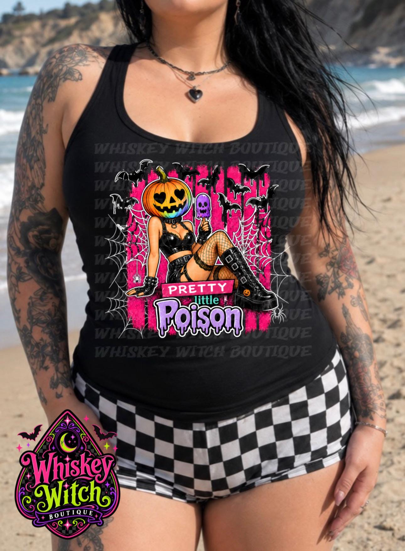 Pretty Little Poison Tank Top, Pumpkin Girl Halloween Shirt, Women’s Black Racerback