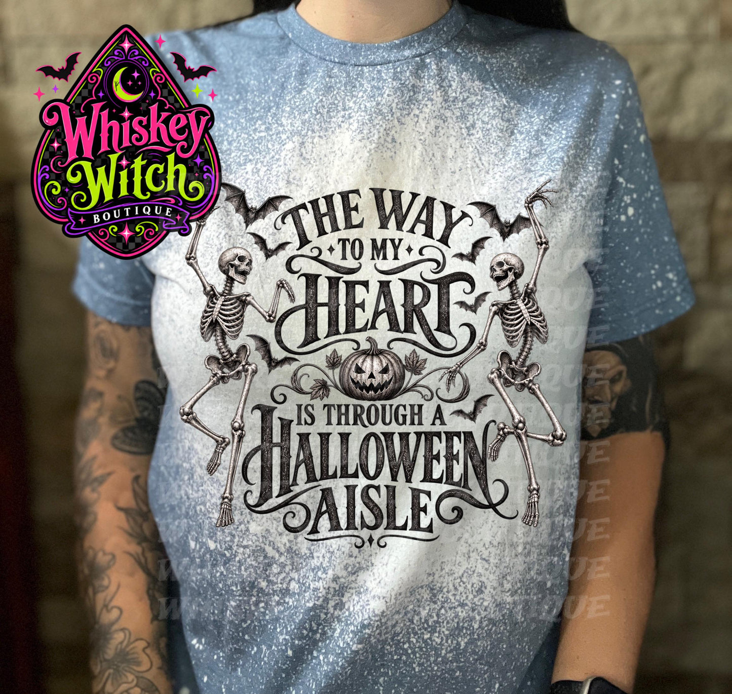 Bleached Halloween Shirt, Skeleton Graphic Tee | The Way to My Heart Is Through a Halloween Aisle | Spooky Fall Tee