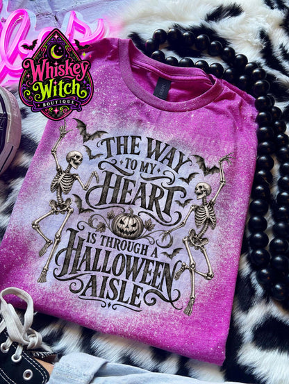 Bleached Halloween Shirt, Skeleton Graphic Tee | The Way to My Heart Is Through a Halloween Aisle | Spooky Fall Tee