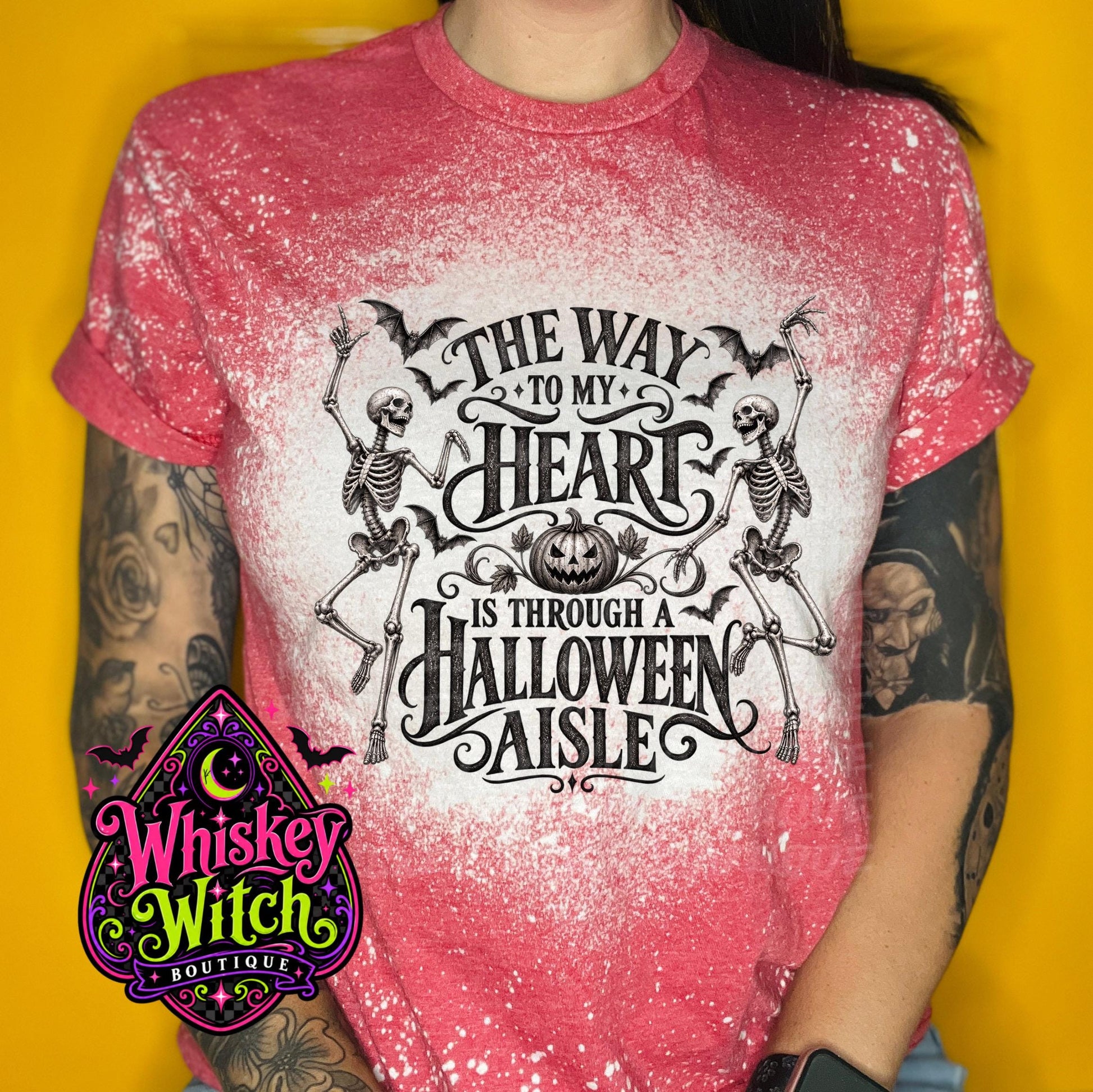 Bleached Halloween Shirt, Skeleton Graphic Tee | The Way to My Heart Is Through a Halloween Aisle | Spooky Fall Tee