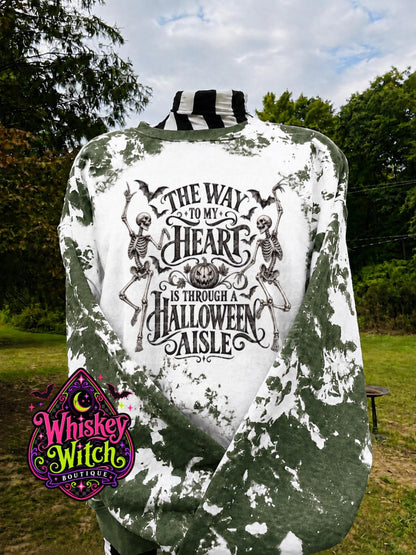 Bleached Halloween Sweatshirt, Skeleton Crewneck | The Way to My Heart Is Through a Halloween Aisle | Spooky Fall Pullover