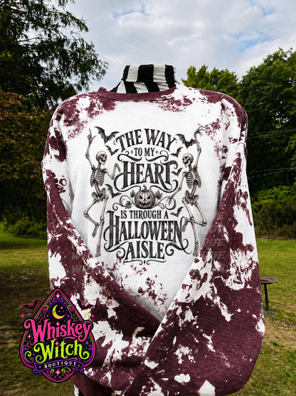 Bleached Halloween Sweatshirt, Skeleton Crewneck | The Way to My Heart Is Through a Halloween Aisle | Spooky Fall Pullover