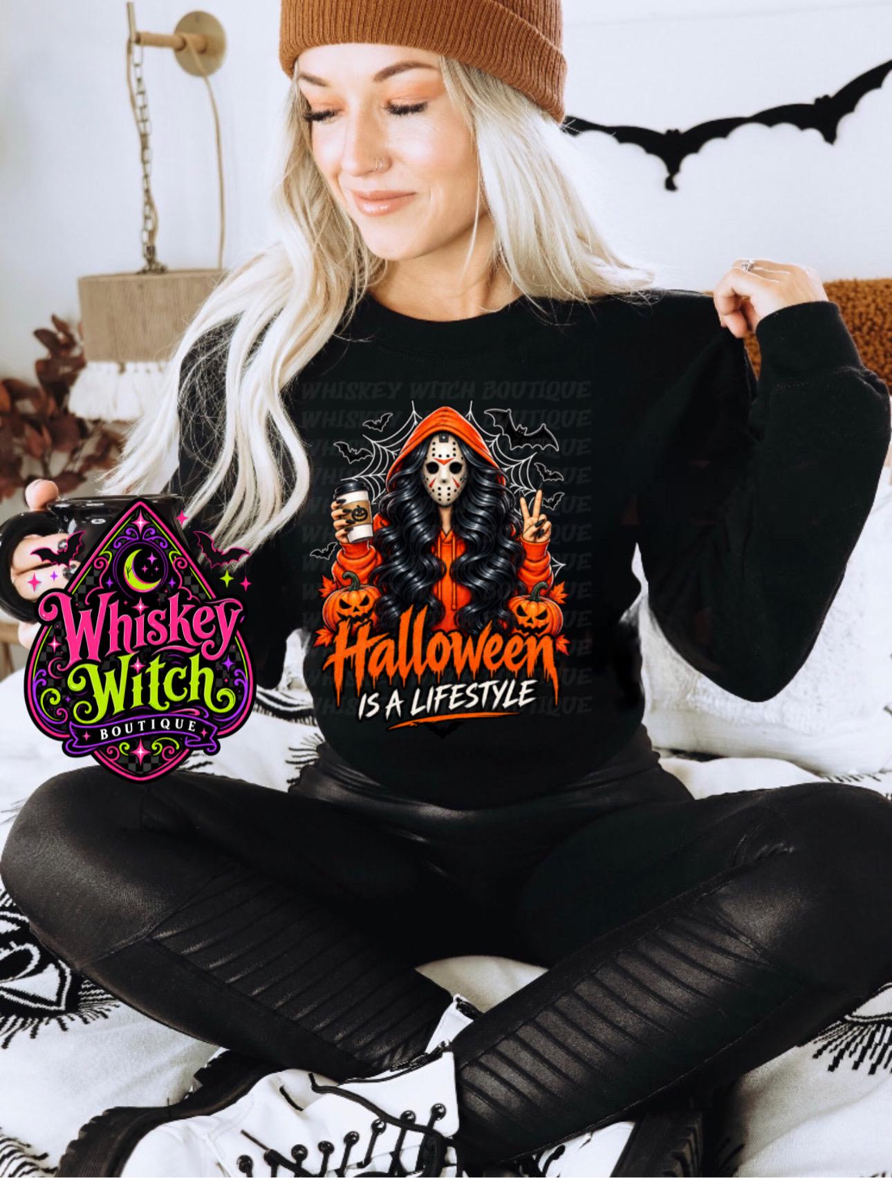 Halloween Shirt & Sweatshirt, Hockey Mask Horror Graphic | Halloween Is a Lifestyle | Spooky Season Apparel