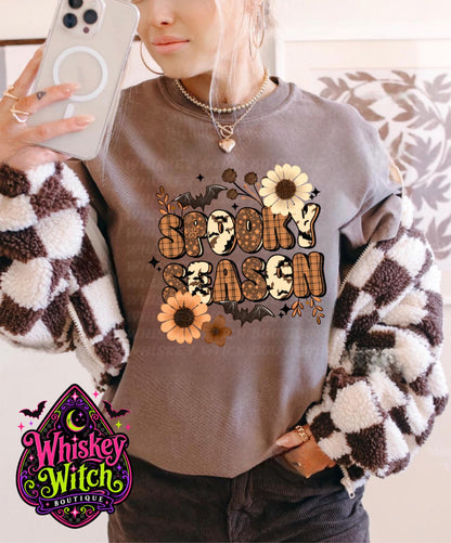 Comfort Colors Halloween Shirt, Spooky Season Tee | Retro Floral Bat Graphic