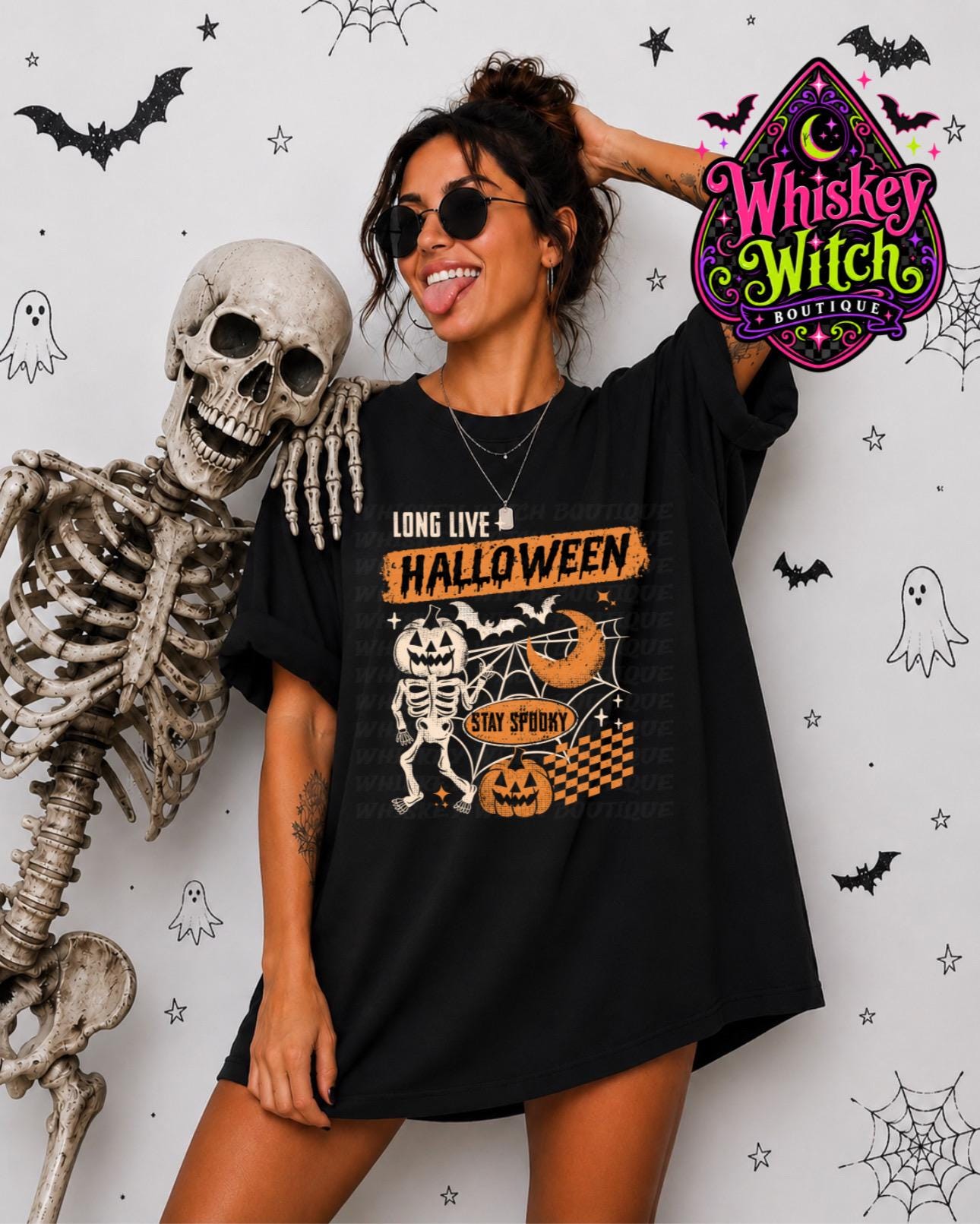 Halloween Skeleton Shirt, Long Live Halloween Tee | Retro Pumpkin Graphic Sweatshirt
