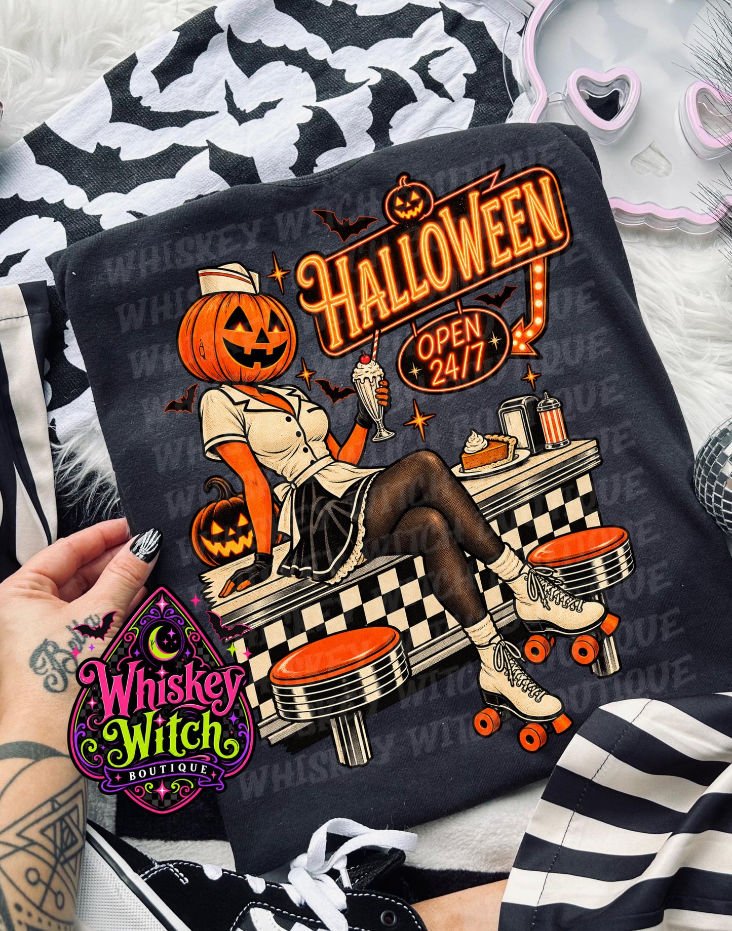 Retro Halloween Shirt or Sweatshirt, Pumpkin Head Graphic Tee | Vintage Spooky Diner Halloween Top