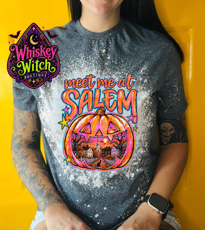 Salem Halloween Shirt, Hand Bleached Gildan Tee | Witchy Pumpkin Graphic, Spooky Season Fall Shirt, Multiple Colors