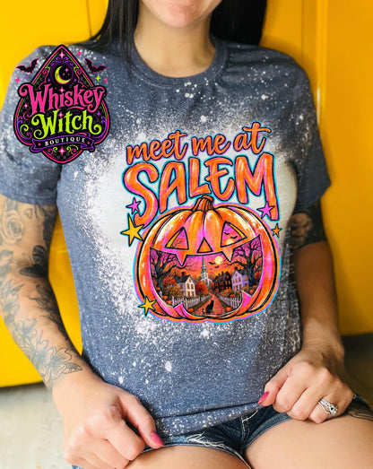 Salem Halloween Shirt, Hand Bleached Gildan Tee | Witchy Pumpkin Graphic, Spooky Season Fall Shirt, Multiple Colors