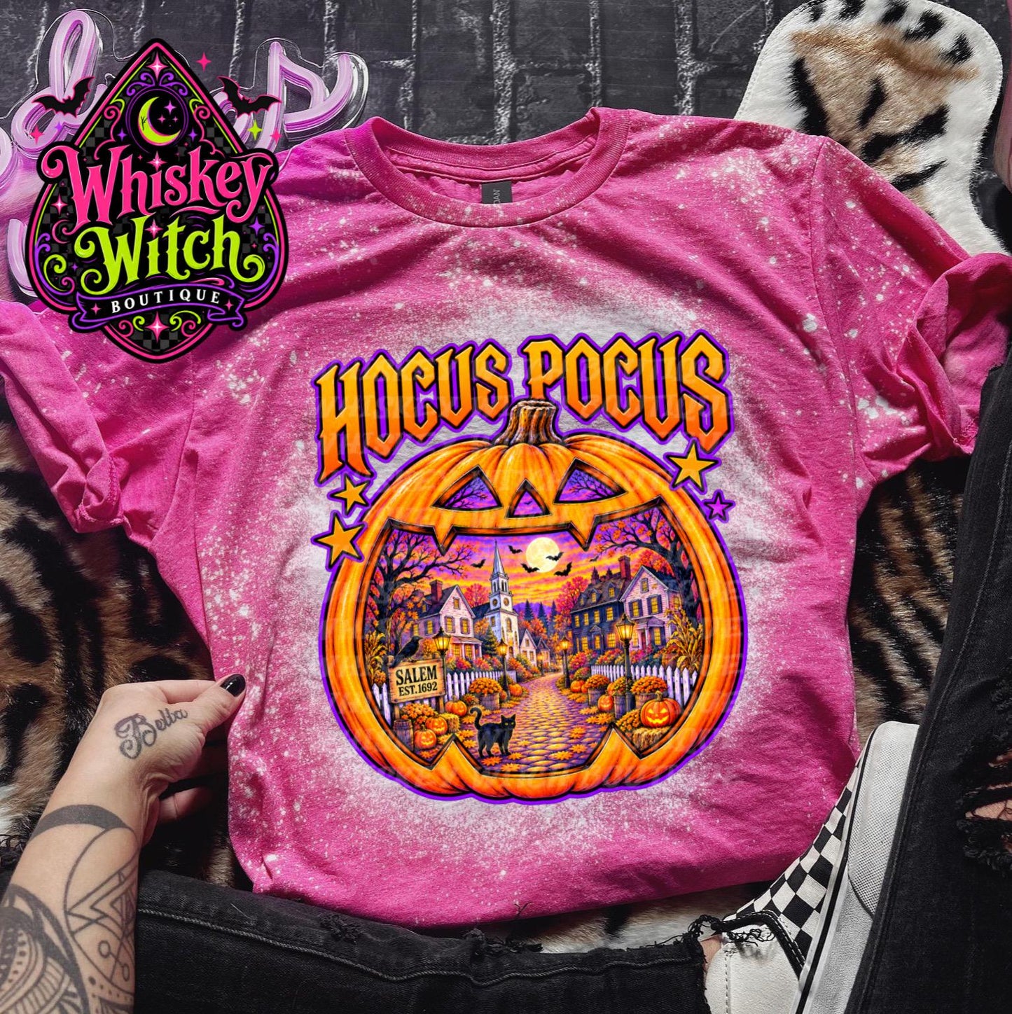 Salem Halloween Shirt, Hocus Pocus Bleached Tee | Witchy Pumpkin Graphic Shirt
