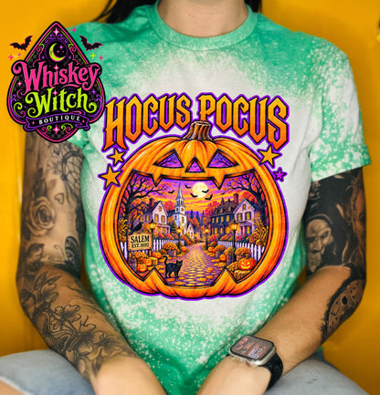 Salem Halloween Shirt, Hocus Pocus Bleached Tee | Witchy Pumpkin Graphic Shirt