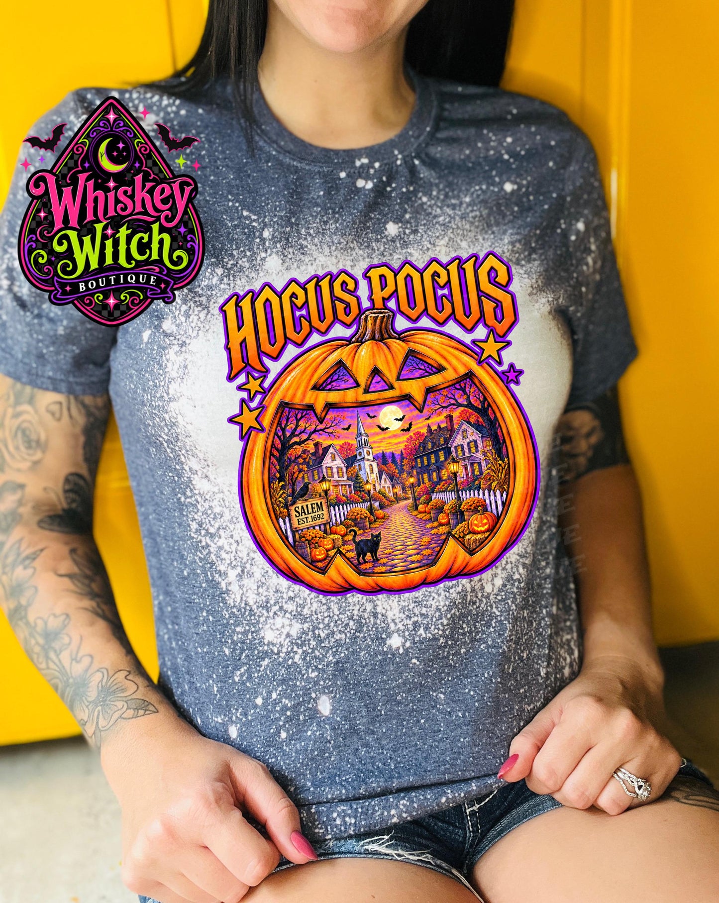 Salem Halloween Shirt, Hocus Pocus Bleached Tee | Witchy Pumpkin Graphic Shirt