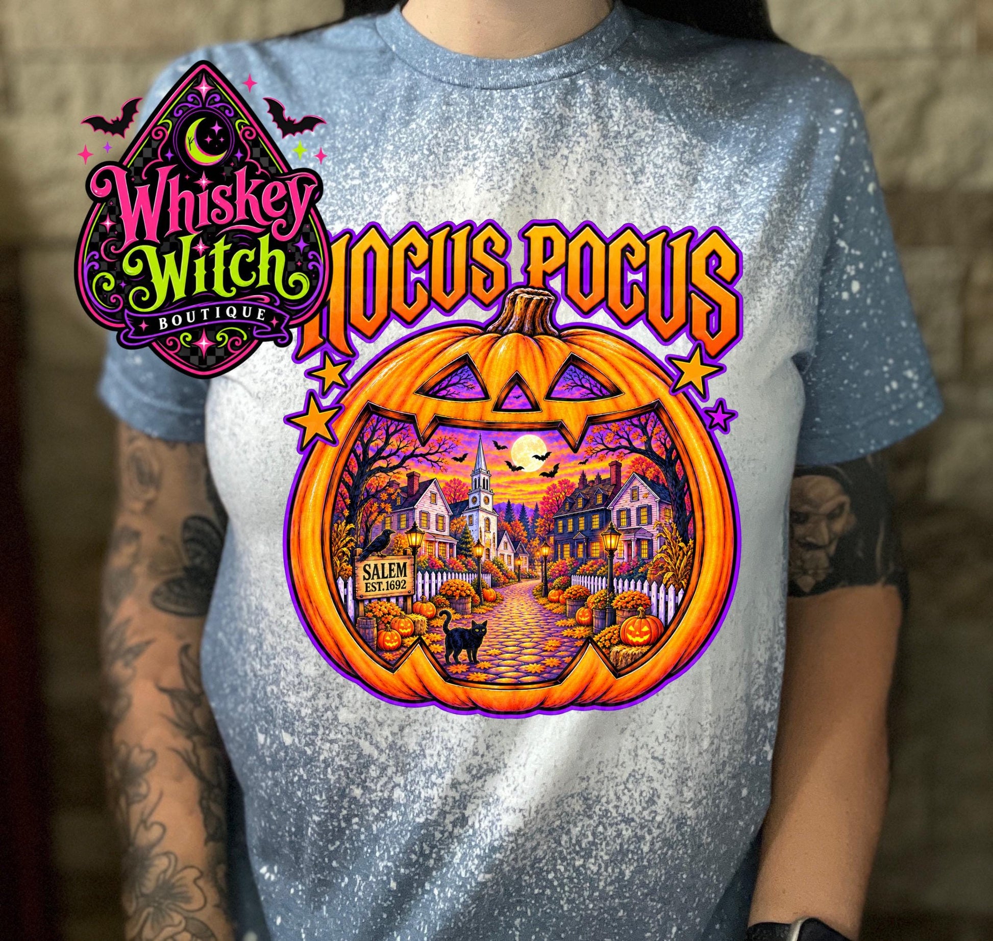 Salem Halloween Shirt, Hocus Pocus Bleached Tee | Witchy Pumpkin Graphic Shirt