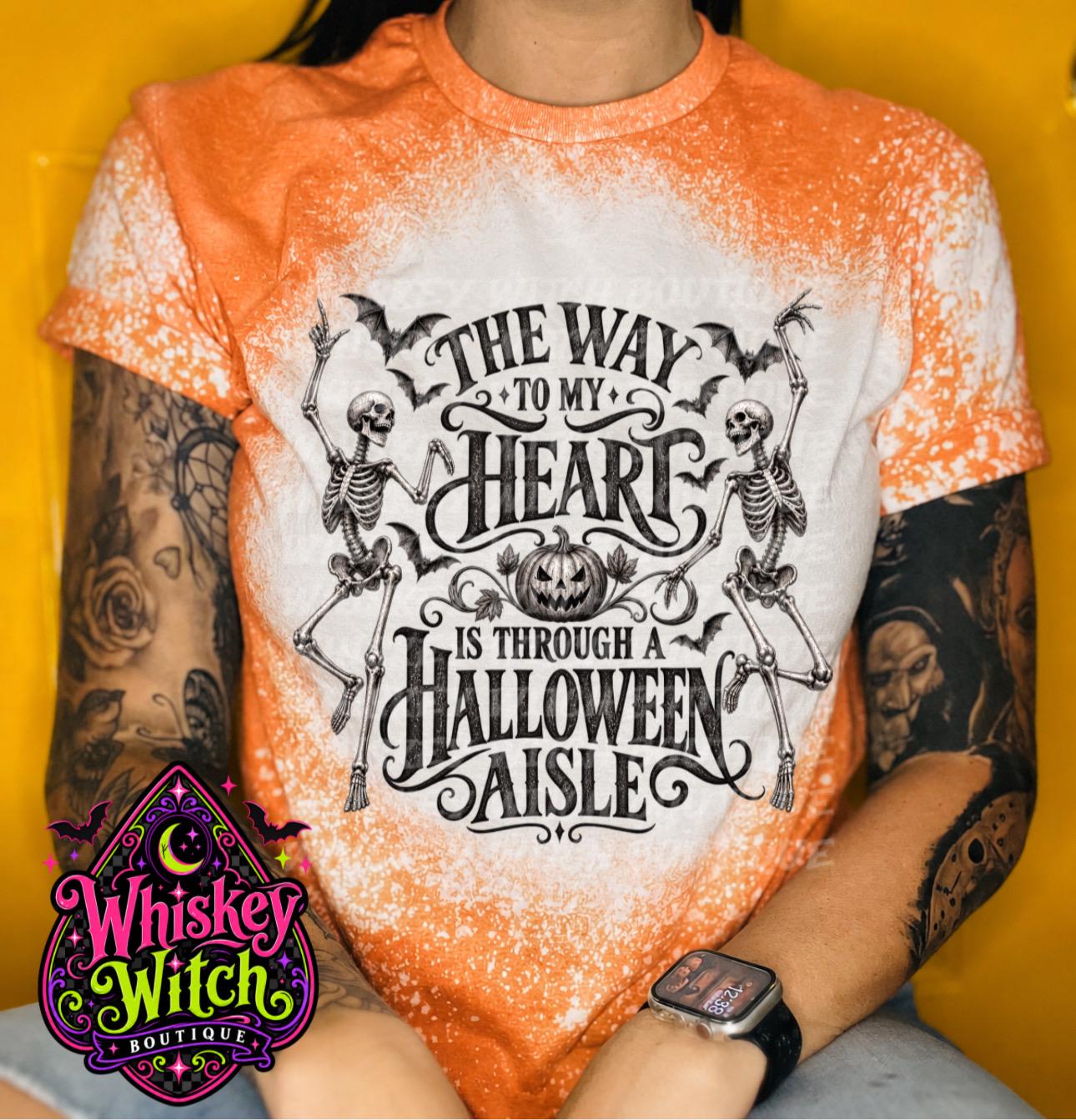 Bleached Halloween Shirt, Skeleton Graphic Tee | The Way to My Heart Is Through a Halloween Aisle | Spooky Fall Tee