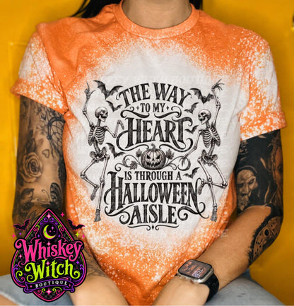 Bleached Halloween Shirt, Skeleton Graphic Tee | The Way to My Heart Is Through a Halloween Aisle | Spooky Fall Tee