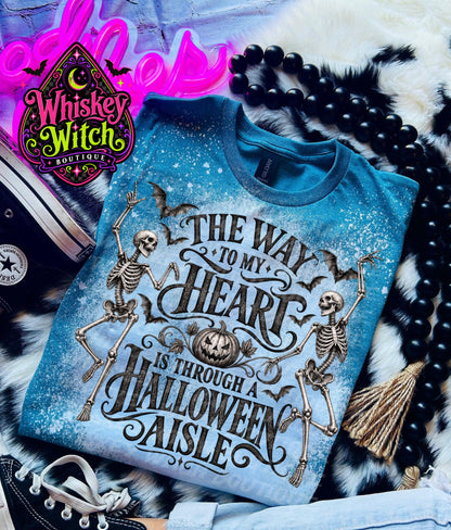 Bleached Halloween Shirt, Skeleton Graphic Tee | The Way to My Heart Is Through a Halloween Aisle | Spooky Fall Tee