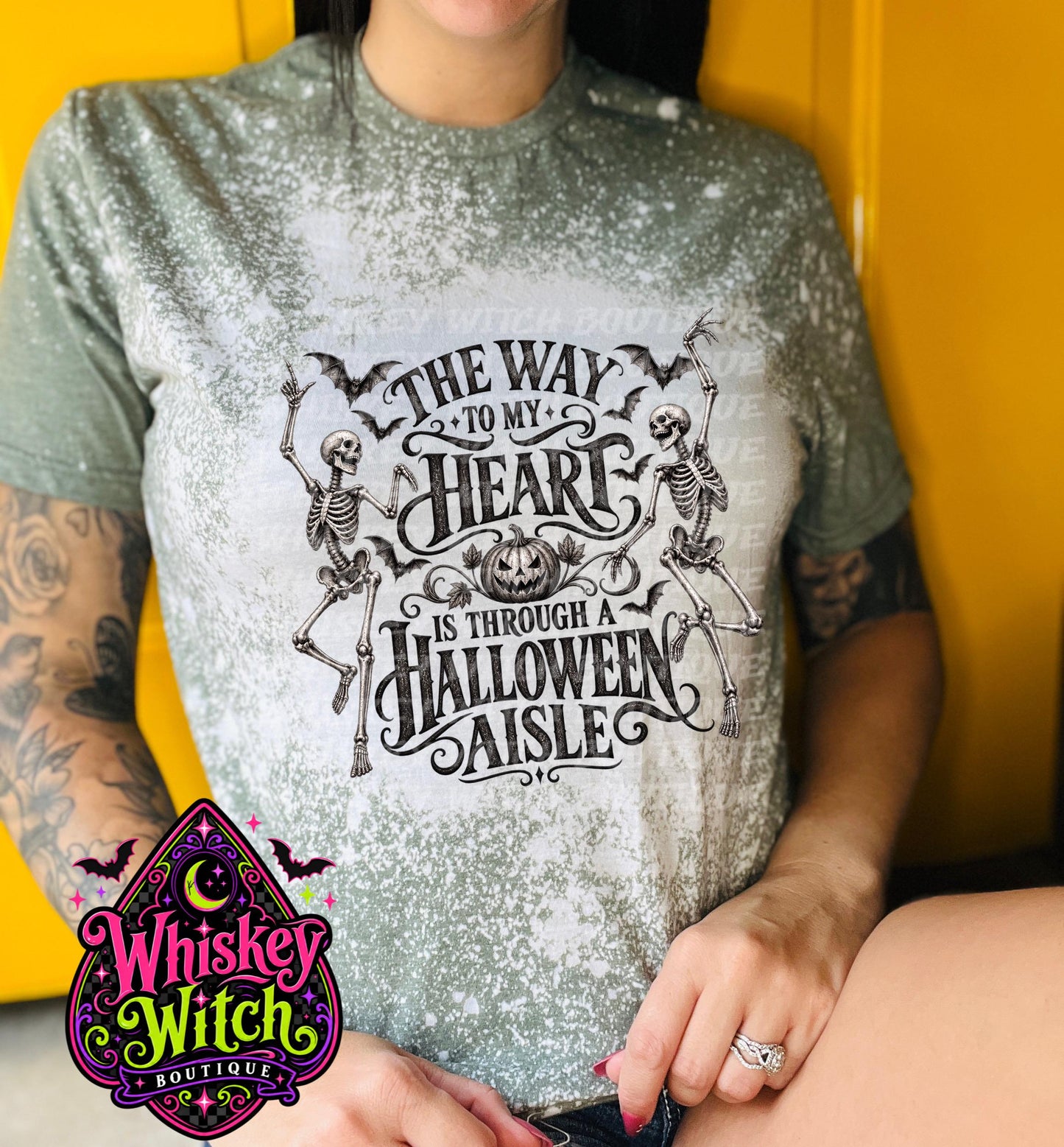 Bleached Halloween Shirt, Skeleton Graphic Tee | The Way to My Heart Is Through a Halloween Aisle | Spooky Fall Tee