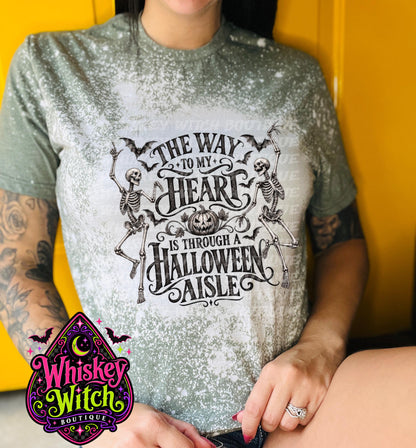 Bleached Halloween Shirt, Skeleton Graphic Tee | The Way to My Heart Is Through a Halloween Aisle | Spooky Fall Tee