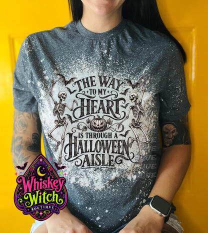 Bleached Halloween Shirt, Skeleton Graphic Tee | The Way to My Heart Is Through a Halloween Aisle | Spooky Fall Tee