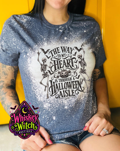 Bleached Halloween Shirt, Skeleton Graphic Tee | The Way to My Heart Is Through a Halloween Aisle | Spooky Fall Tee