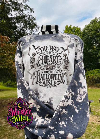 Bleached Halloween Sweatshirt, Skeleton Crewneck | The Way to My Heart Is Through a Halloween Aisle | Spooky Fall Pullover