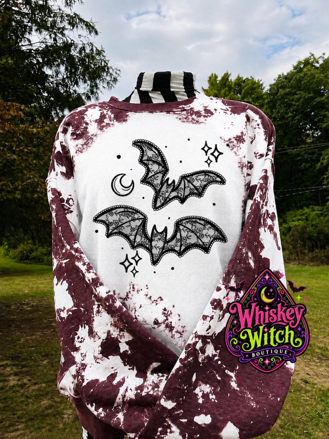 Lace Bat Sweatshirt, Bleached Halloween Crewneck | Gothic Floral Bat Graphic