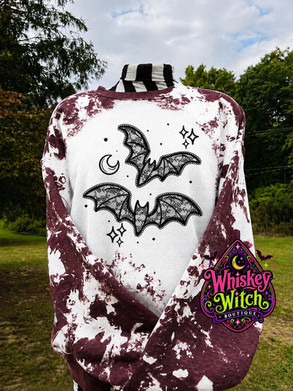 Lace Bat Sweatshirt, Bleached Halloween Crewneck | Gothic Floral Bat Graphic