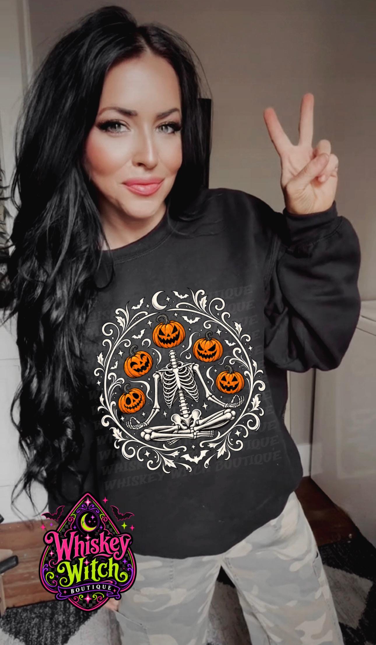 Halloween Skeleton Shirt, Pumpkin Graphic Tee | Spooky Gildan Crewneck Sweatshirt