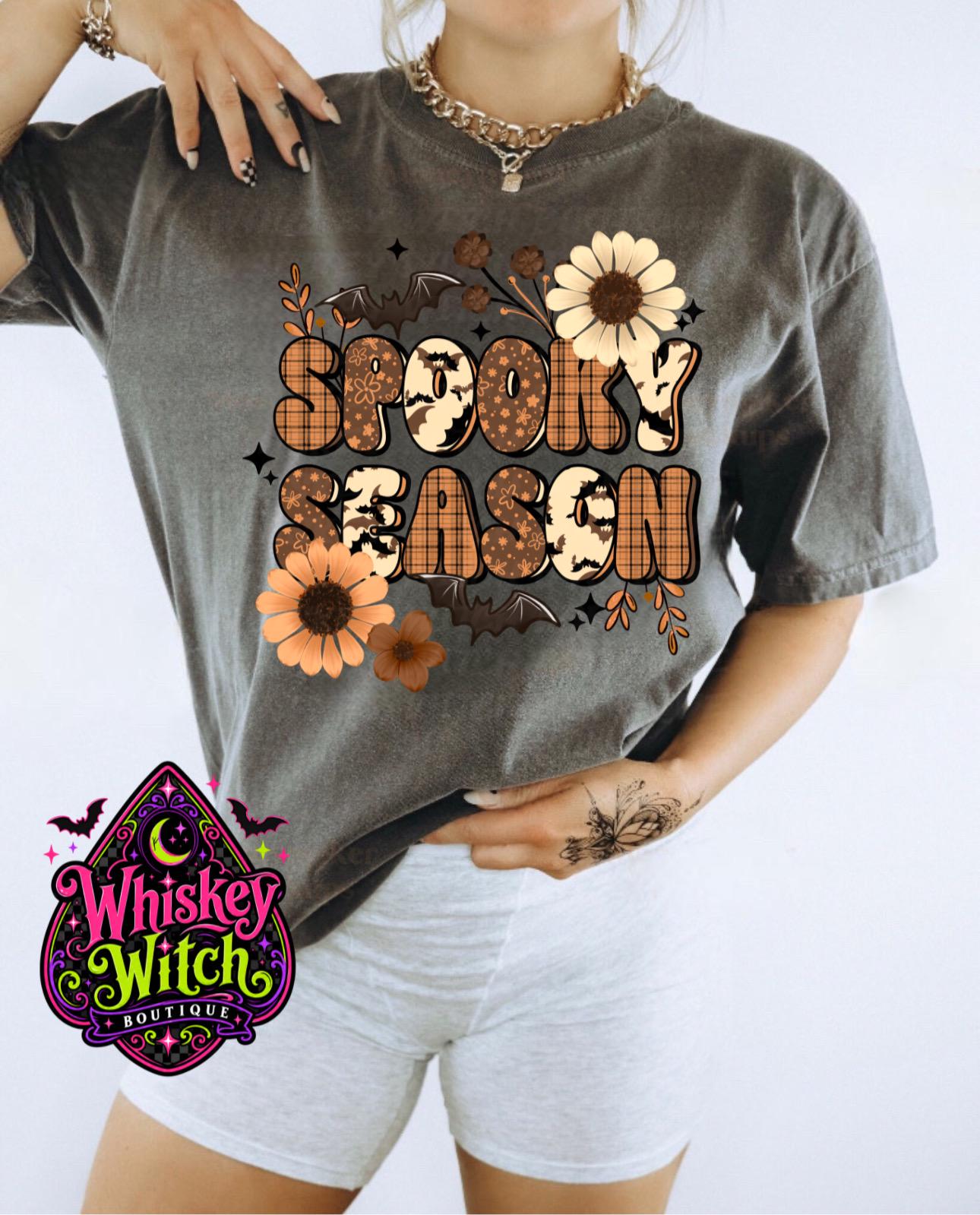 Comfort Colors Halloween Shirt, Spooky Season Tee | Retro Floral Bat Graphic
