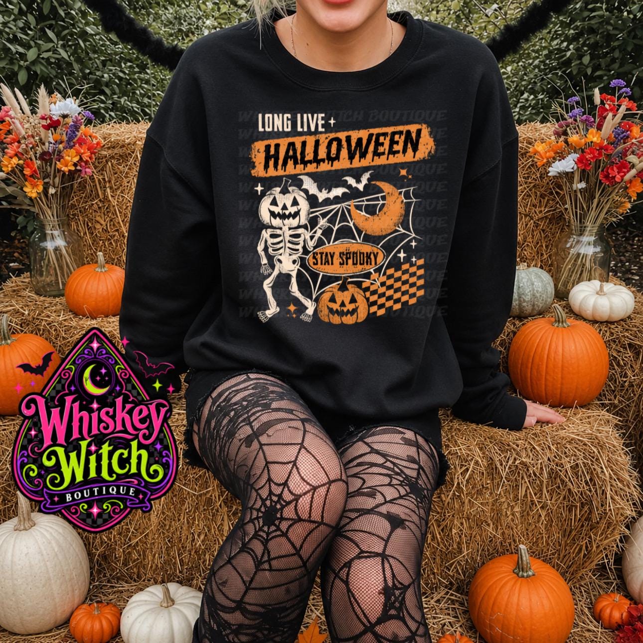 Halloween Skeleton Shirt, Long Live Halloween Tee | Retro Pumpkin Graphic Sweatshirt