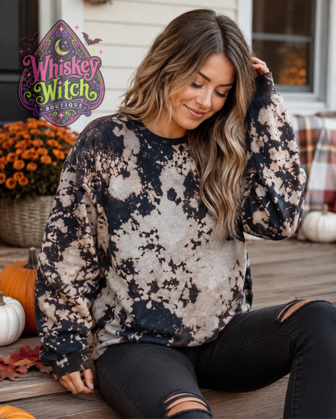 Hand Bleached Sweatshirt, Gildan Crewneck | Black Distressed Pullover, Acid Wash Style Sweatshirt, Grunge Fall Crewneck