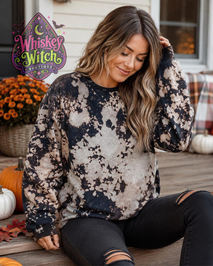 Hand Bleached Sweatshirt, Gildan Crewneck | Black Distressed Pullover, Acid Wash Style Sweatshirt, Grunge Fall Crewneck