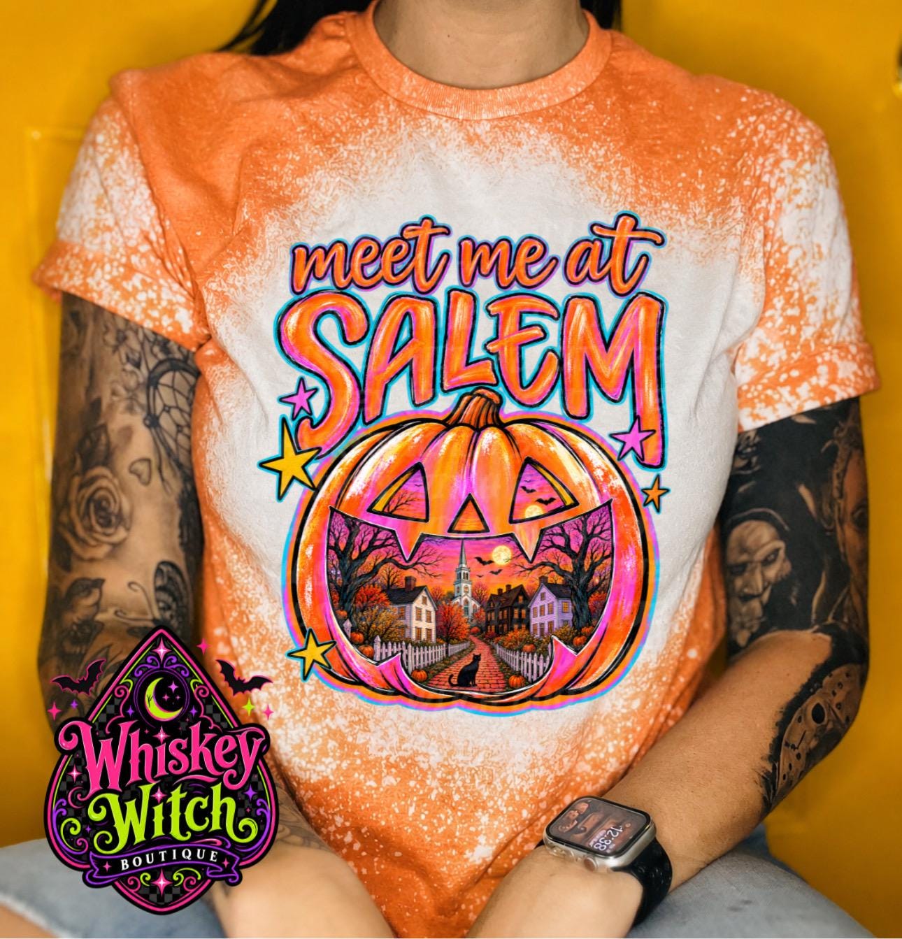 Salem Halloween Shirt, Hand Bleached Gildan Tee | Witchy Pumpkin Graphic, Spooky Season Fall Shirt, Multiple Colors
